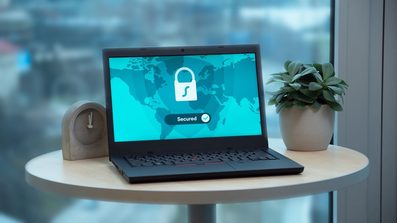 Laptop screen showing a security lock icon